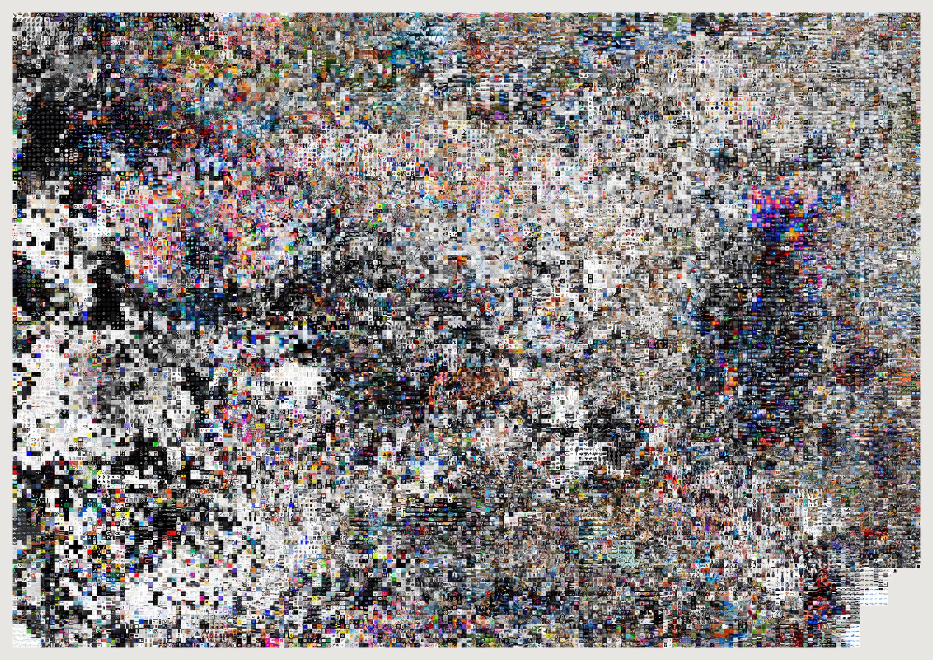 A denser grid of twenty-six thousand small images; one side of the field is visibly made of white cards, interface screens and diagrams.