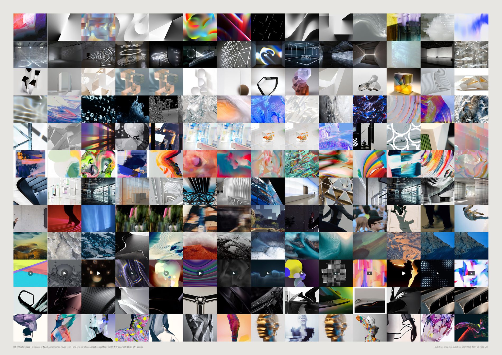 Twelve rows, each a cluster of visually similar images.