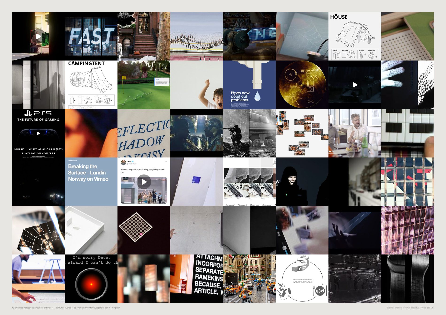 A sheet of near-blank scans, blown-out photographs, crushed dark frames and tiny low-resolution thumbnails.