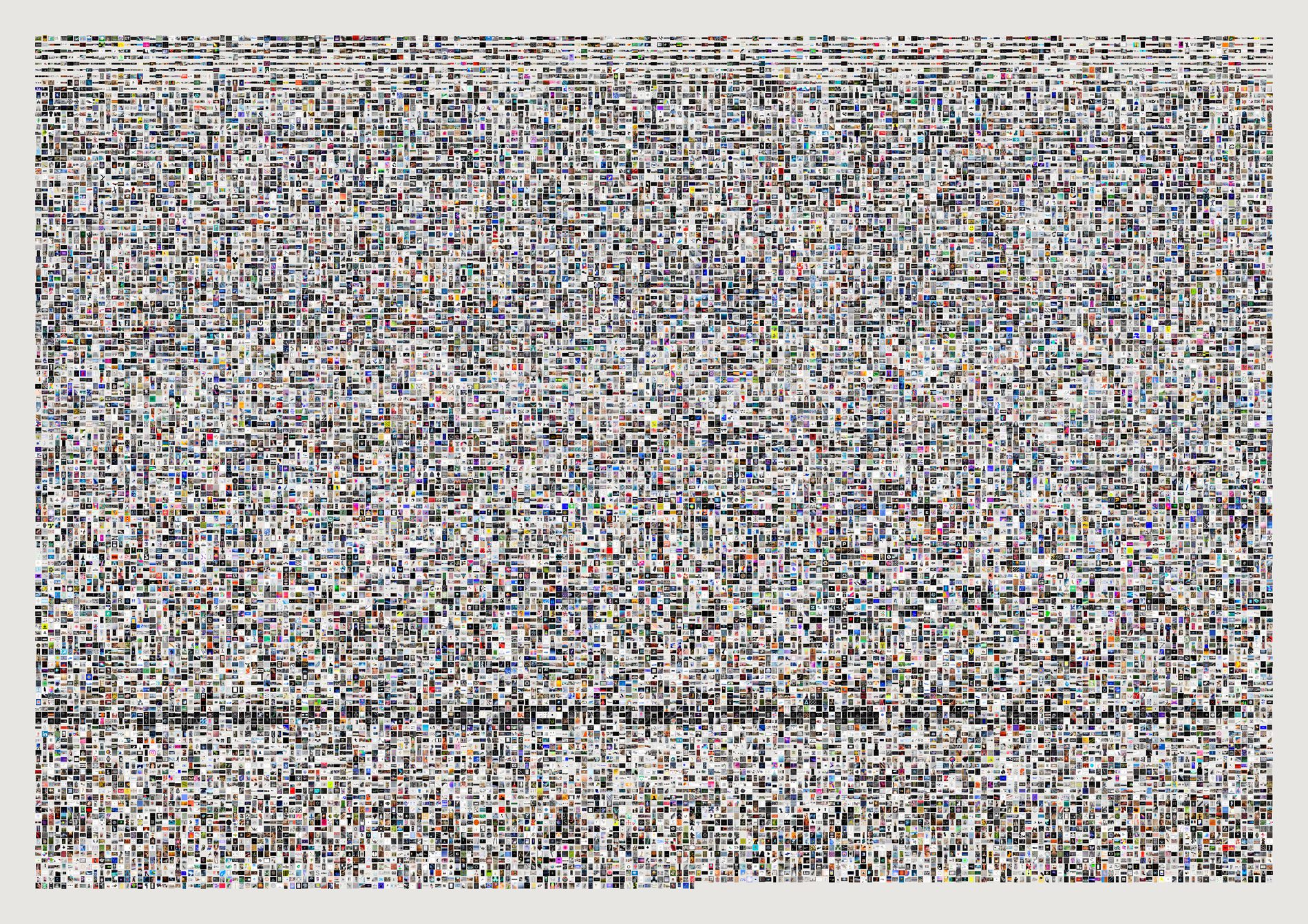 The same dense grid of twenty-six thousand cells, now each one filled with its actual photograph at its own proportions rather than cropped to a square.