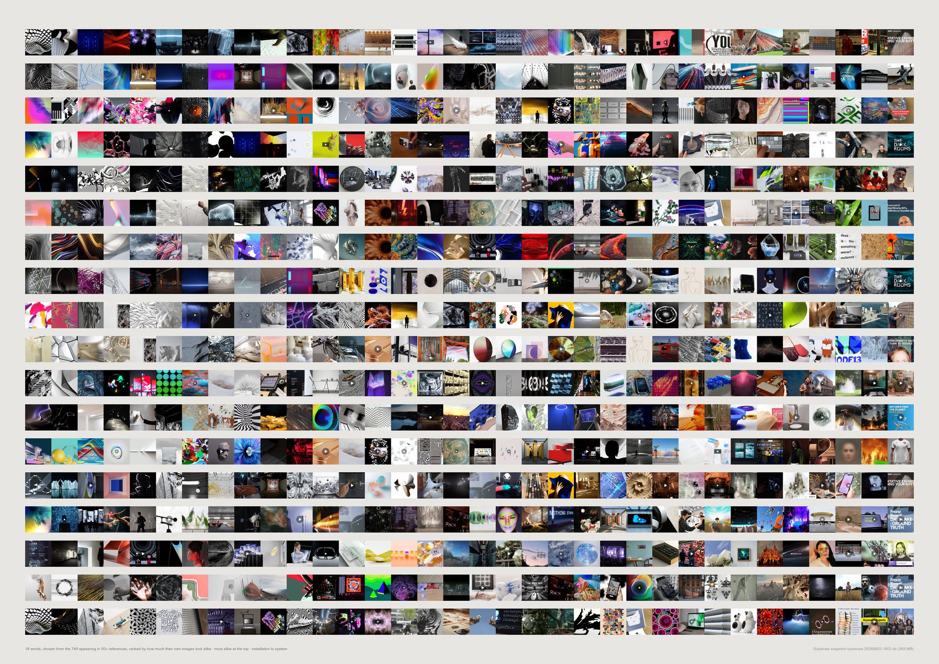 Eighteen rows of images, one word each, the upper rows visibly consistent runs of one kind of picture and the lower rows looking like unsorted noise.