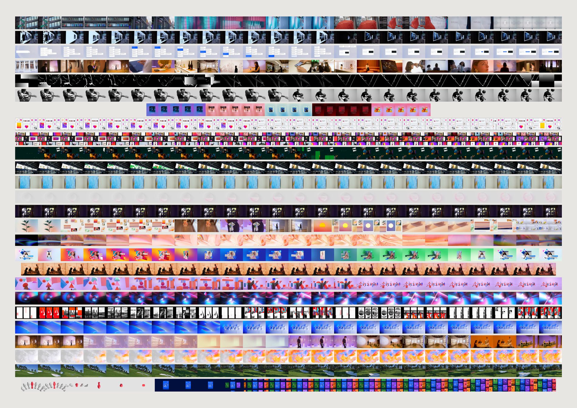 Twenty-six horizontal rows, each a film sampled into twenty-four frames butted together, some rows narrower than others because of their format.