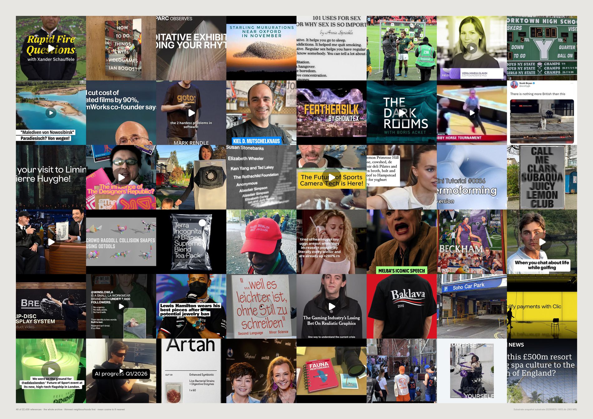 A grid of visually isolated images, most of which still carry burnt-in text.
