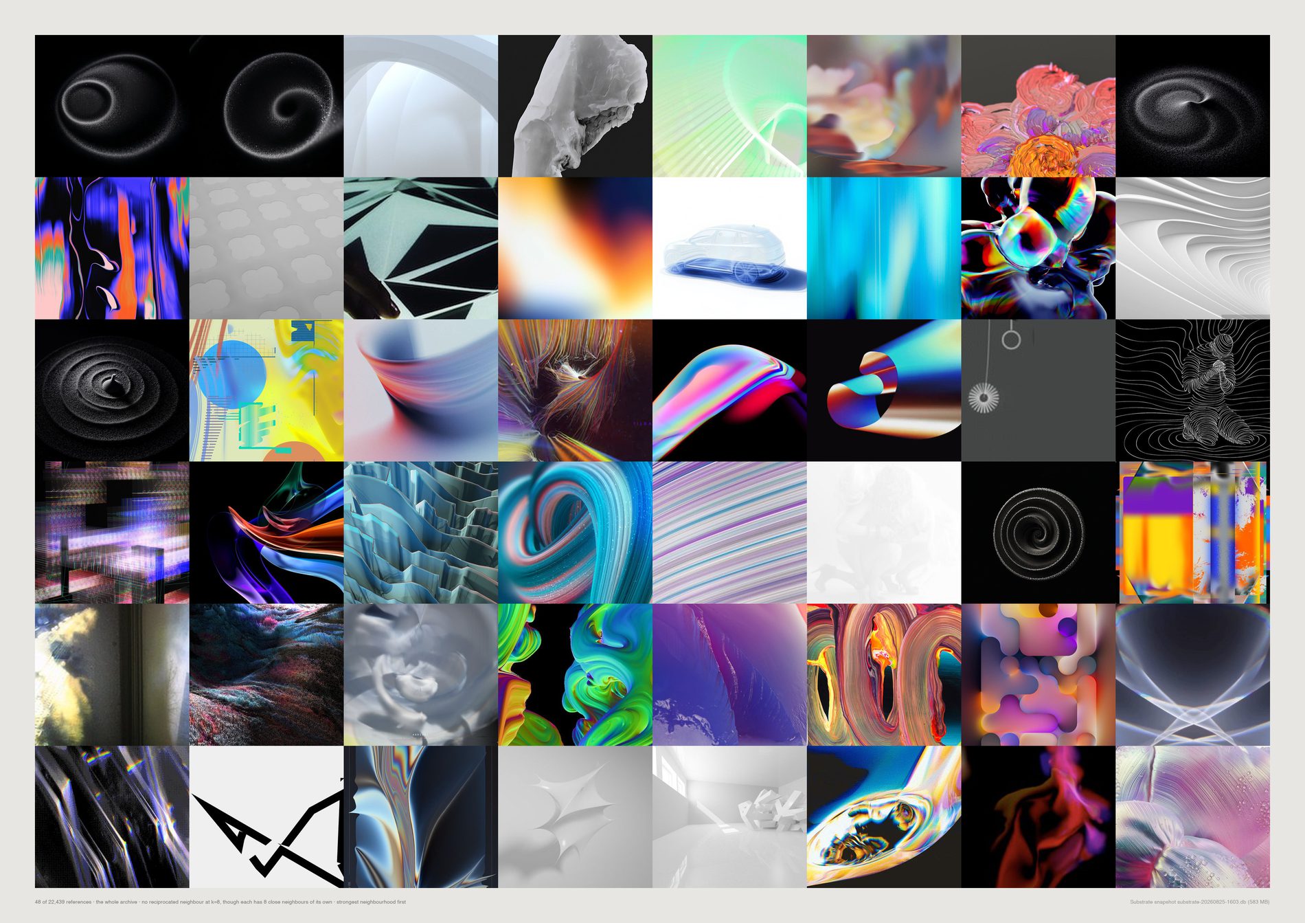 A grid of images that are nobody's nearest neighbour.