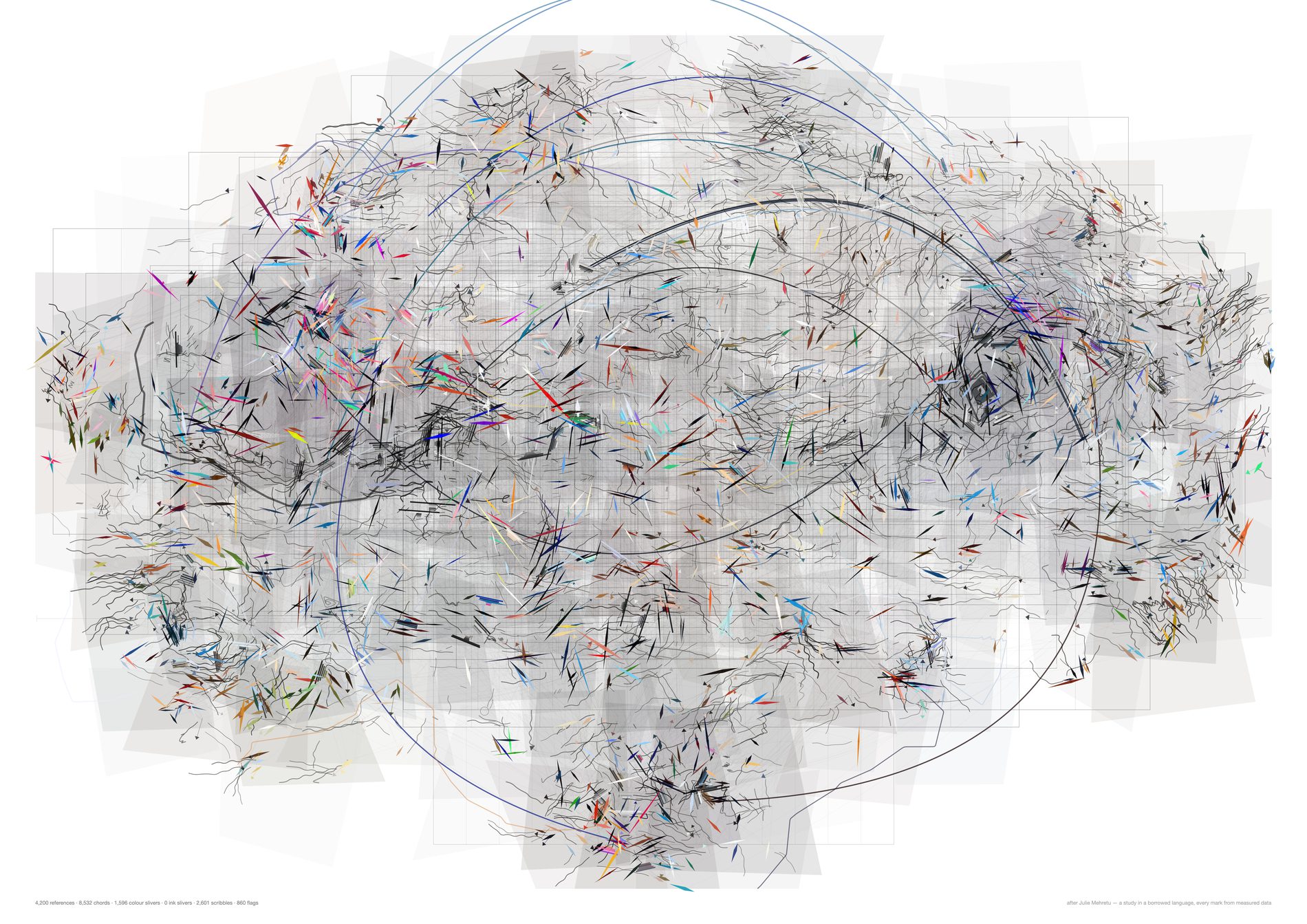 The same wobbly storm of scribbles and washes as the second study, now on a white ground where the washes read harder and the grey line-work sits up off the paper.