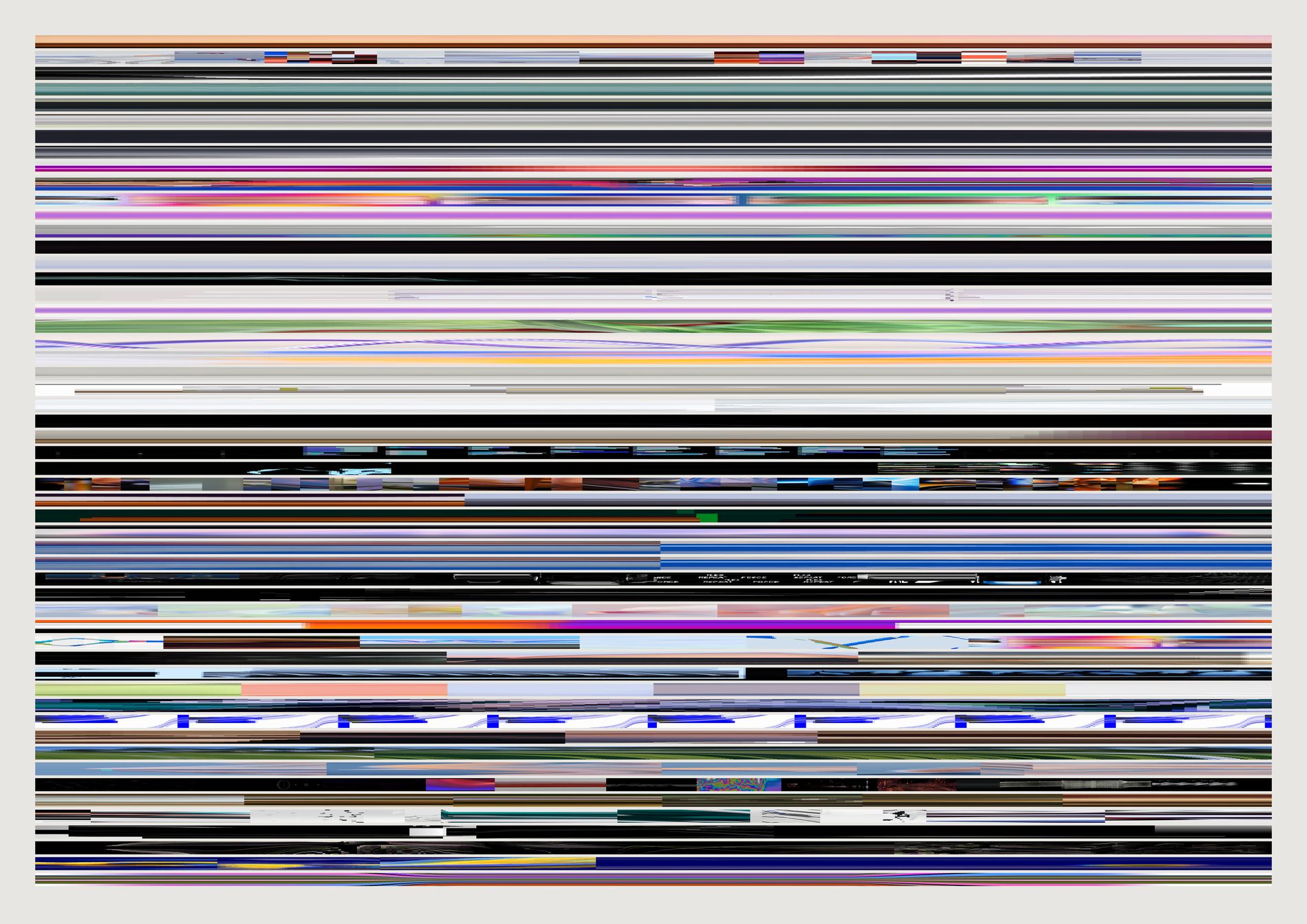Fifty-four horizontal bands stacked down the page; the upper bands are smooth colour fields, the lower bands break into hard vertical stripes.